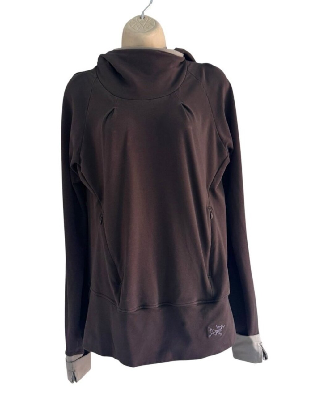 Arc'teryx Woman's Sz M Detente Hoody Hoodie Scuba Neck Pullover in Dark Brown